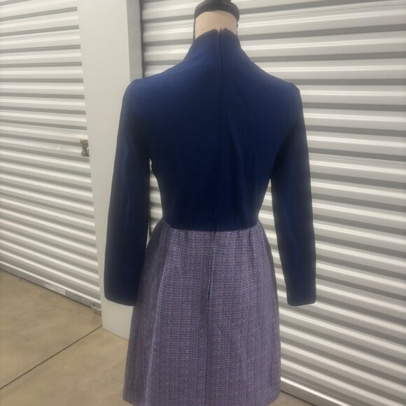 Vintage-Inspired Navy & Tweed Long Sleeve Dress – Size 8 M - Picture 3 of 5